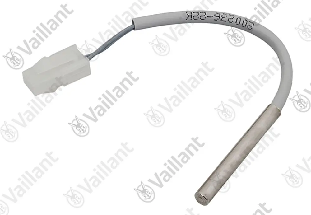 Fühler von Vaillant mit einem Metallfühler und einem Anschlussstecker an einem Kabel. Das Produkt dient zur Temperaturerfassung in Heizungsanlagen.
